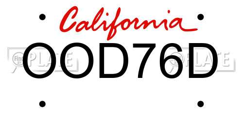 OOD76D California License Plate