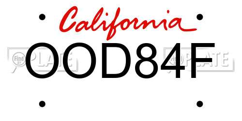 OOD84F California License Plate
