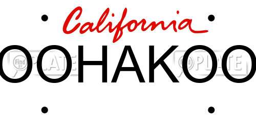 OOHAKOO California License Plate
