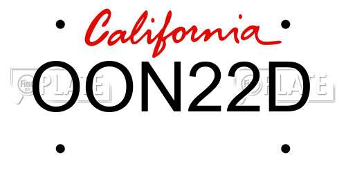OON22D California License Plate