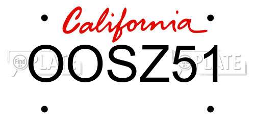OOSZ51 California License Plate