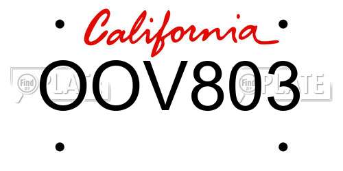 OOV803 California License Plate