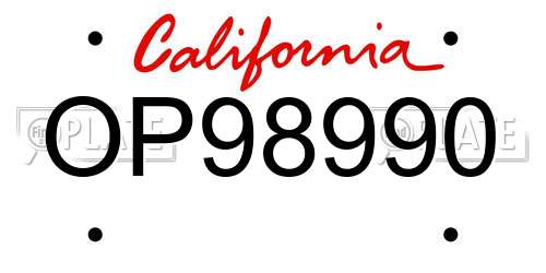 OP98990 California License Plate