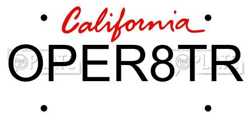 OPER8TR California License Plate