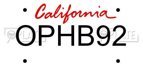 OPHB92 California License Plate