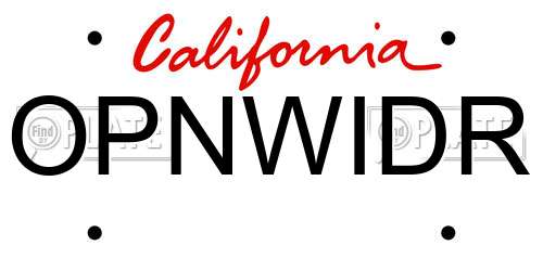OPNWIDR California License Plate