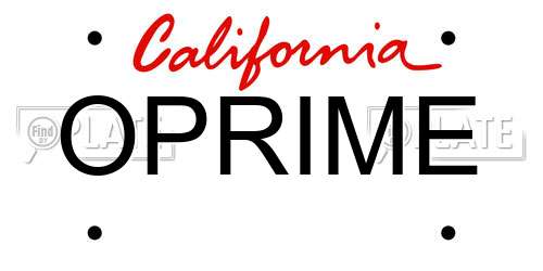 OPRIME California License Plate