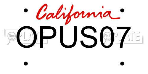 OPUS07 California License Plate