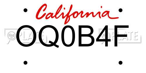 OQ0B4F California License Plate