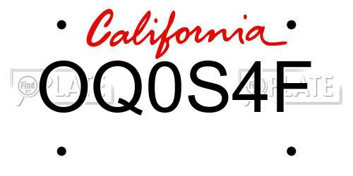 OQ0S4F California License Plate