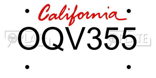 OQV355 California License Plate