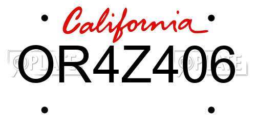 OR4Z406 California License Plate