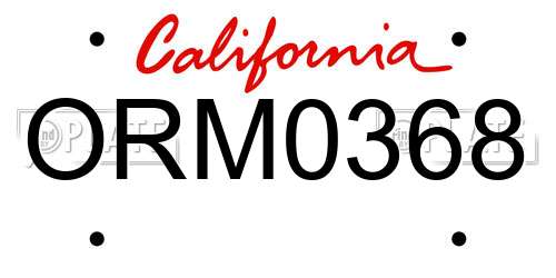 ORM0368 California License Plate