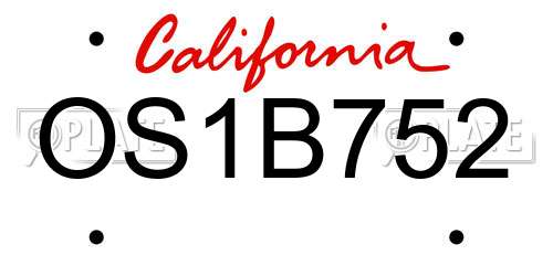 OS1B752 California License Plate