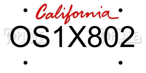 OS1X802 California License Plate
