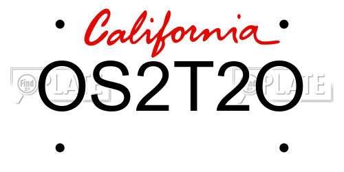 OS2T2O California License Plate