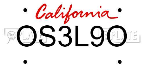 OS3L9O California License Plate