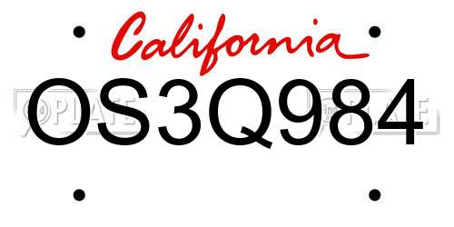 OS3Q984 California License Plate