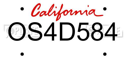 OS4D584 California License Plate
