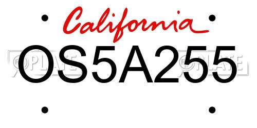 OS5A255 California License Plate