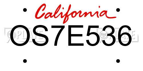 OS7E536 California License Plate