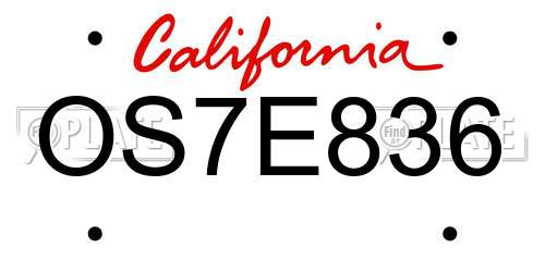 OS7E836 California License Plate