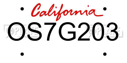 OS7G203 California License Plate
