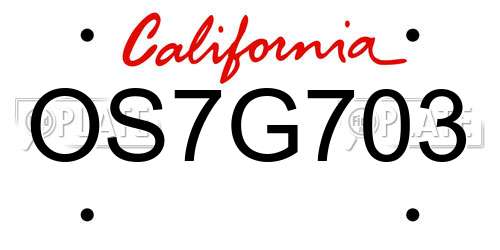 OS7G703 California License Plate