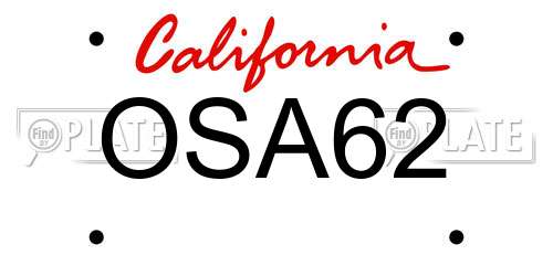 OSA62 California License Plate