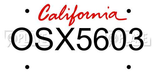 OSX5603 California License Plate