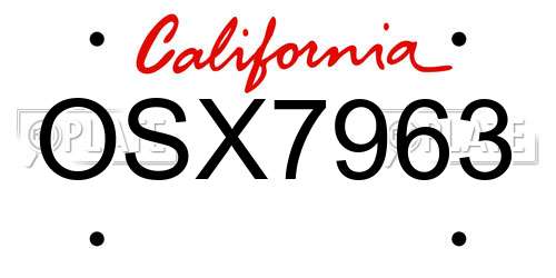 OSX7963 California License Plate