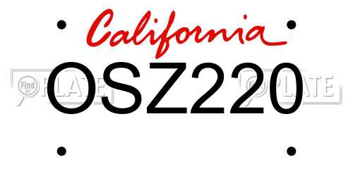 OSZ220 California License Plate