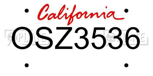 OSZ3536 California License Plate