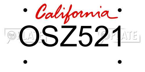 OSZ521 California License Plate