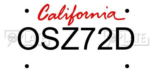 OSZ72D California License Plate