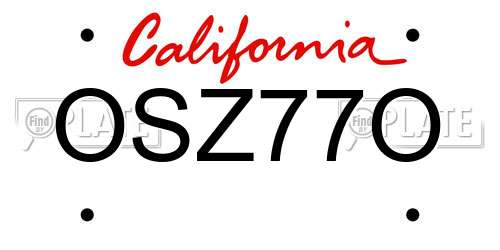 OSZ77O California License Plate