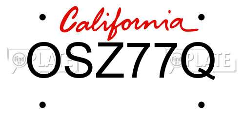 OSZ77Q California License Plate