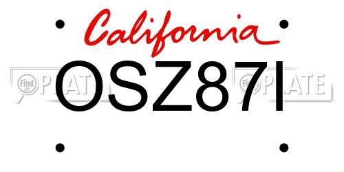 OSZ87I California License Plate