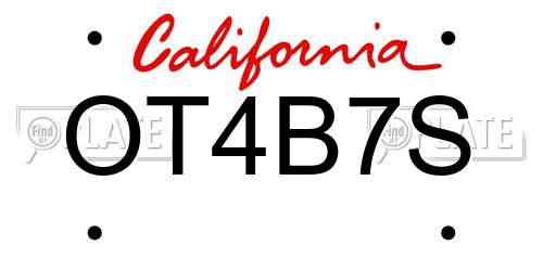 OT4B7S California License Plate