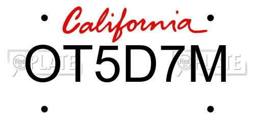 OT5D7M California License Plate