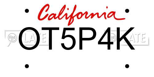 OT5P4K California License Plate