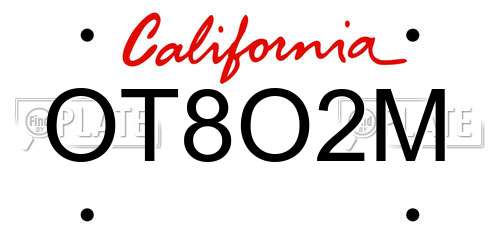 OT8O2M California License Plate