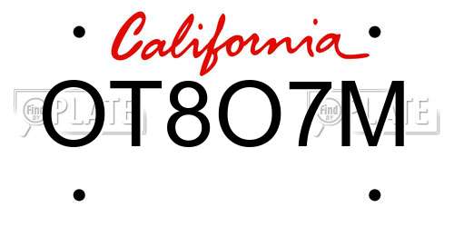 OT8O7M California License Plate