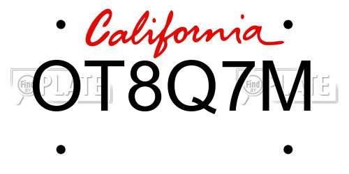 OT8Q7M California License Plate