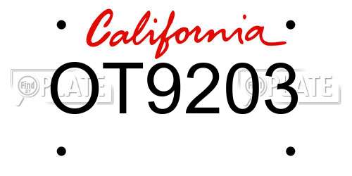 OT9203 California License Plate