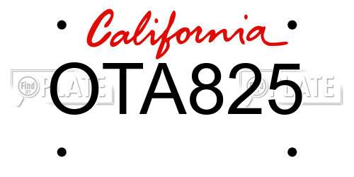 OTA825 California License Plate