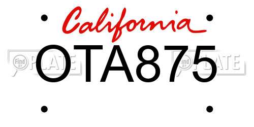 OTA875 California License Plate