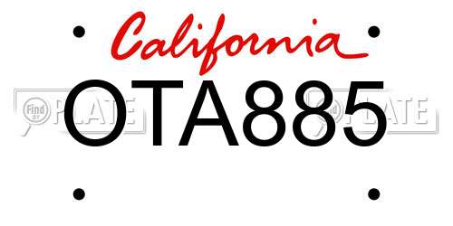 OTA885 California License Plate