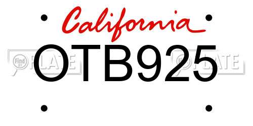 OTB925 California License Plate
