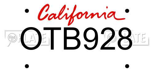 OTB928 California License Plate